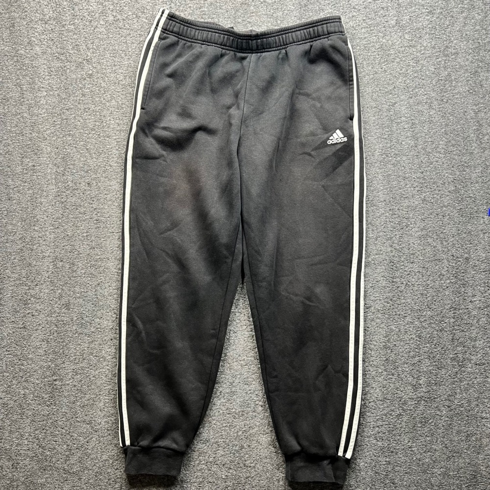 Adidas Joggers Mens XL Black White 3-Stripe Fleece Sweatpants Athletic